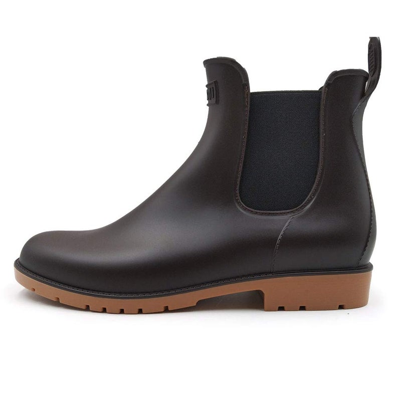 Amoji Unisex Chelsea Rain Boots Waterproof Ankle Boots Short Rainy Footwear 919 Brown 10.5 Women/8.5 Men - Image 2